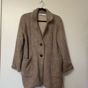 Zara Brown Alpaca button front longline Oversized Jacket/cardigan Cozy Fit